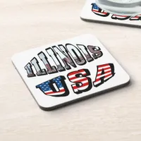 Illinois USA Flag & State Photo Text Drink Coaster