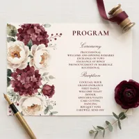 Elegant Burgundy Ivory Watercolor Floral Wedding Program