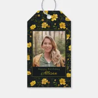 Elegant Yellow Buttercup Flower Photo Birthday Gift Tags