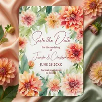 Watercolor Peach & Terracotta Orange Dahlia Floral Save The Date