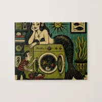 Funny Mid Century Sea Siren Laundry Day Jigsaw Puzzle