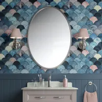 Oceanic Scales - Blue, Pink, Gray - Coastal Wallpaper