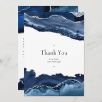 Navy and Silver Agate Wedding Thank You Card