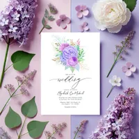 Pastel Purple & Green Floral Spring Wedding Photo Invitation