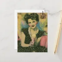 Beautiful 1950s Fairy at the Ice Cream Shop Postcard