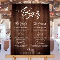 Wedding Bar Personalized Rustic Wood Drinks Menu Foam Board