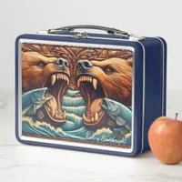 Fierce Bear Hunting in Rushing Rapids Metal Lunch Box