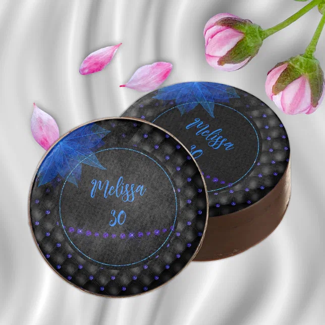 Elegant Black and Blue Birthday  Chocolate Covered Oreo