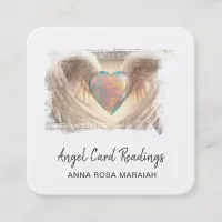 *~* Crystal Opal Heart QR Angel Wings AP78 Warm Square Business Card