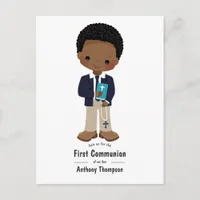 Cool Khaki Black Boy First Holy Communion Invite