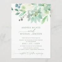 Wedding Invite Floral Succulent Watercolor Green