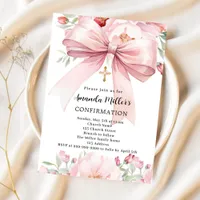 Pink bow florals girl Confirmation Invitation