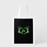 Skeleton Hand Heart Shamrock St Patricks Day Paddy Grocery Bag