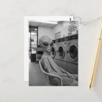 Alien at laundromat  postcard