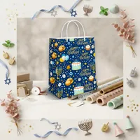 Festive Blue Watercolor Hanukkah Birthday Small Gift Bag