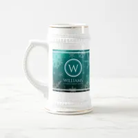 Festive Light Blue Foil Snowflakes Monogram Name Beer Stein
