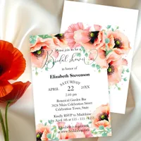 Romantic Watercolor Poppy Flowers Bridal Shower Invitation