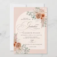 Calligraphy Terracotta Pampas Photo Graduation Invitation