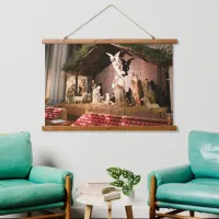 Merry Christmas Nativity Scene in Cathedral Hanging Tapestry