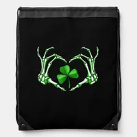 Skeleton Hand Heart Shamrock St Patricks Day Paddy Drawstring Bag
