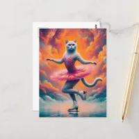 Adorable Ice Skating Cat Postcard