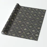 Gray and Gold Foil Paris Crown Wrapping Paper