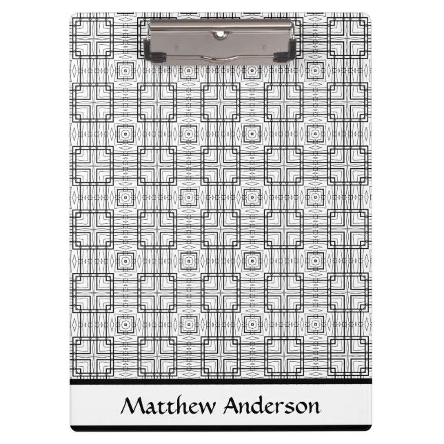 Black and White Geometric Squares Pattern Clipboard