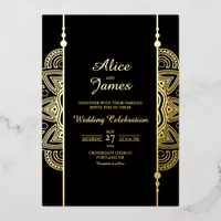 Indian Mandala Elegant Black Gold Foil Wedding Invitation