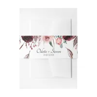 Soft Burgundy Flowers Elegant Wedding Invitation Belly Band