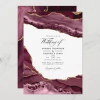 Burgundy and Gold Agate Wedding Photo Invitation