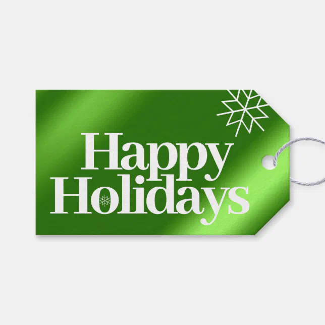 Minimalist Green Foil Happy Holidays Snowflakes Gift Tags