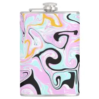 Fluid Art  Cotton Candy Pink, Teal, Black and Gold Flask