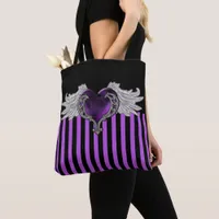 Goth Purple Heart with Angel Wings Tote Bag