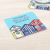 Beach House Beach Huts Nautical Square Paper Coaster