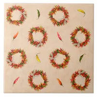 Southwest Chile Ristra Wreaths All Over Pattern Ceramic Tile