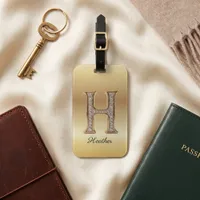 Glam Gold Diamond Monogram Initial Letter H Luggage Tag
