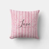 Pink White Stripes Pink Hearts Love Throw Pillow