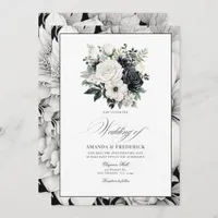 Black and White Floral Wedding Invitation