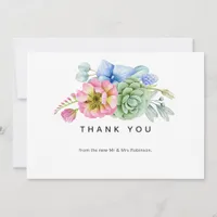 Trendy Succulent Floral Wedding Thank You Card