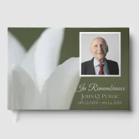 White Tulip on Green Celebration of Life Memorial Foil Guest Book