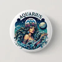 Aquarius Water Bearer Beautiful Woman Astrology  Button