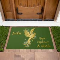 Glam Gold Phoenix Silver Glitter Monogram Green | Doormat