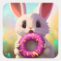 Rabbit With a Doughnut Square Sticker