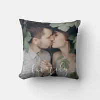 Elegant Romantic Family Typography Photo Throw Pillow