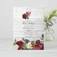Burgundy Red Floral Wine themed Bridal Shower Invitation