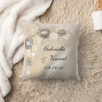 Faux White Pearl and Diamond Buttons Wedding Throw Pillow