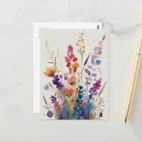 Colorful Beautiful Watercolor Wildflowers Postcard