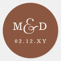 Terracotta Simple Modern Monogram Wedding Classic Round Sticker