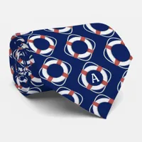 Navy Blue Nautical Lifesaver Monogram Neck Tie