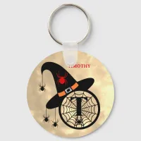 Monogram T Halloween Sky Witch Spiders Name Keychain